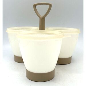 Vintage Tupperware Condiment Caddy Holder Three Cups Almond Base